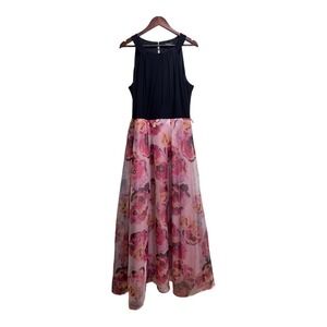 Gorgeous pink & black floral gown, sleeveless SZ 16 by S.L. Fashions PROM DRESS